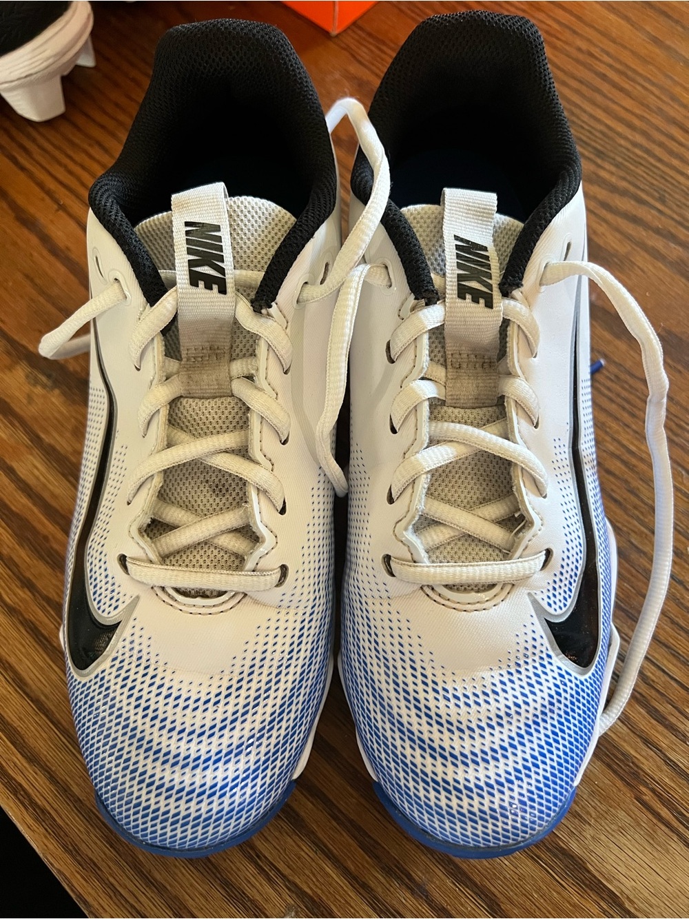 Nike Kids White and Blue Football Cleats